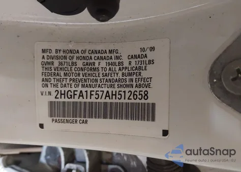 2010 Honda Civic Lx из США, поврежденный, VIN 2HGFA1F57AH512658